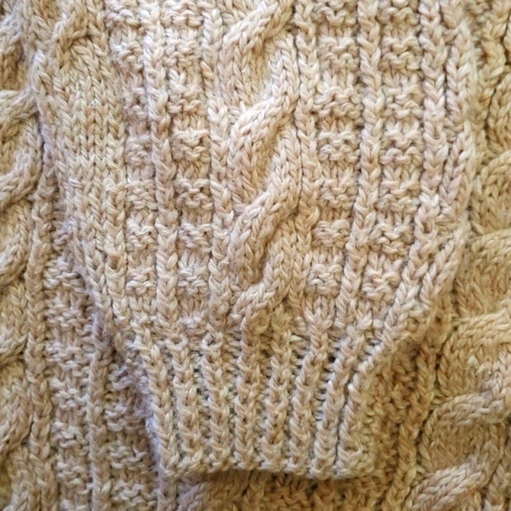 Handmade Cable Knit Long Slouchy Fuzzy Wool Cardigan Ribbed Cuffs Oatmeal Color - Picture 5 of 13